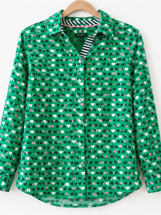 Talbots Tops - Talbots blouse ladybug Green Heart-Print Button Front Shirt preppy casual work